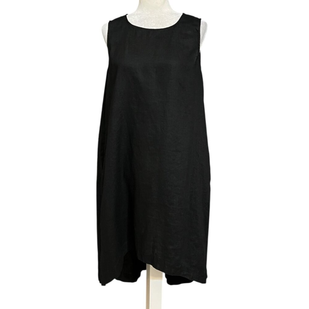 Amazhiyu Black Linen Dress XL Sleeveless Loose A Line Midi Pockets Lagenlook